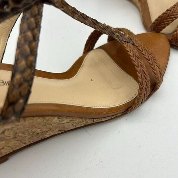 Alexandre Birman Womens Size 5 1/2 or 5.5 Cork Wedge Heels Brown Python T-Strap - Picture 8 of 12